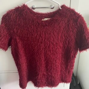 fuzzy short sleeve sweater